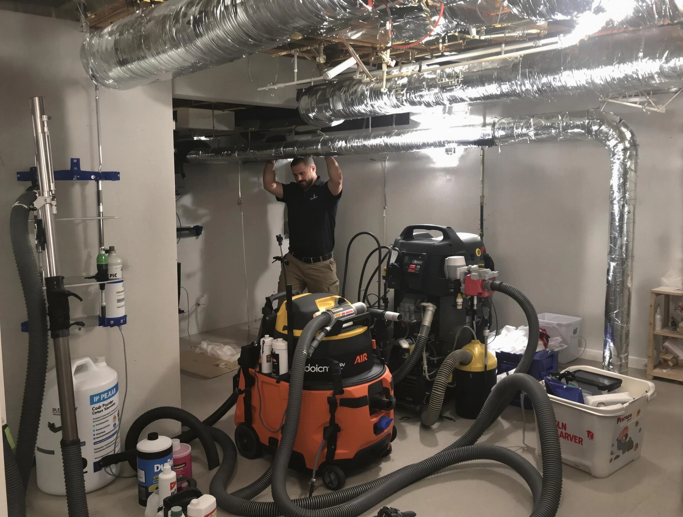 Lakeside Air Duct Cleaning specialist performing professional mold removal from air ducts using safety equipment in Lakeside