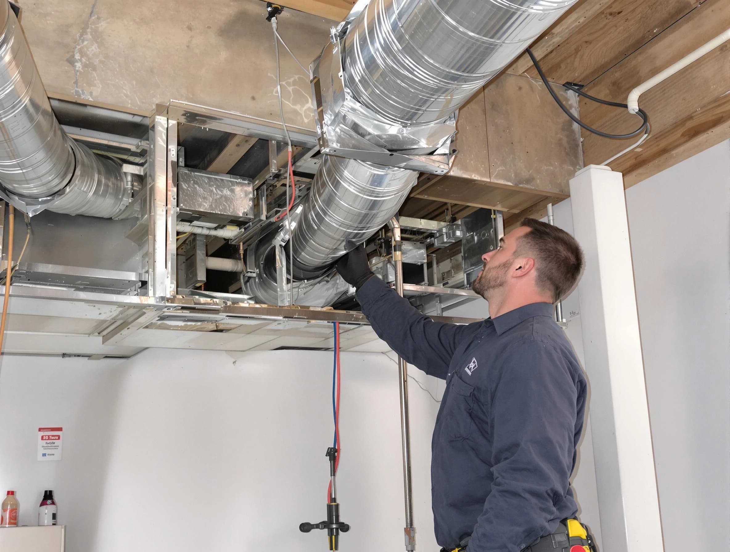Lakeside Air Duct Cleaning technician performing professional air duct repair using specialized tools in Lakeside
